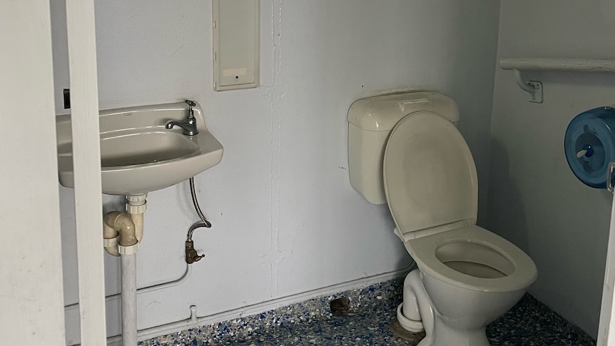 A toilet cubicle at Ferny Hills State School that is old, shabby, smelly and unhygienic