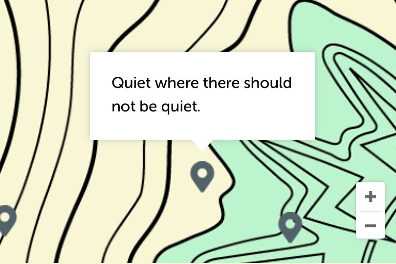 A text box over an abstract map that reads "Quiet where there should not be quiet".