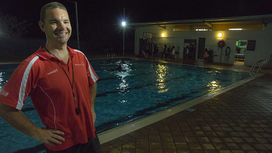 Aaron Jacobs opens the Fitzroy Crossing pool at midnight on welfare paydays to reduce the number of young people on the streets.