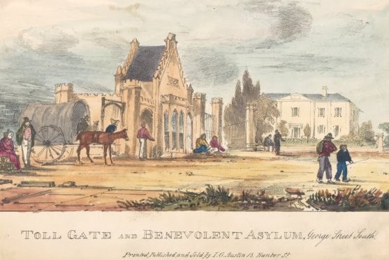 Sketch of the Benevolent Asylum around the time of its founding in 1813.