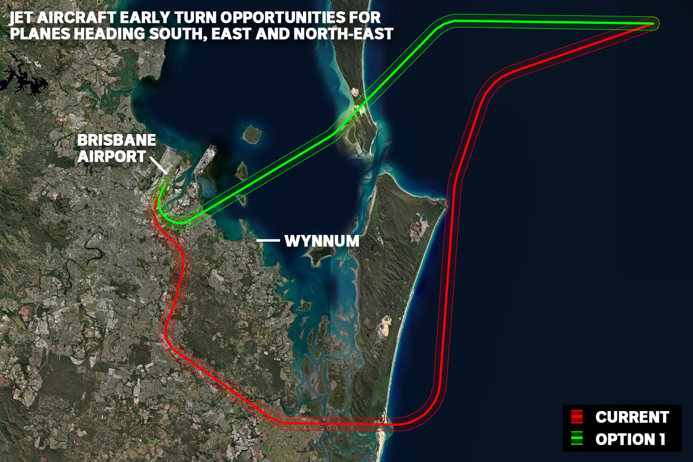 Jet aircraft early turn opportunities for planes heading south, east and north-east 