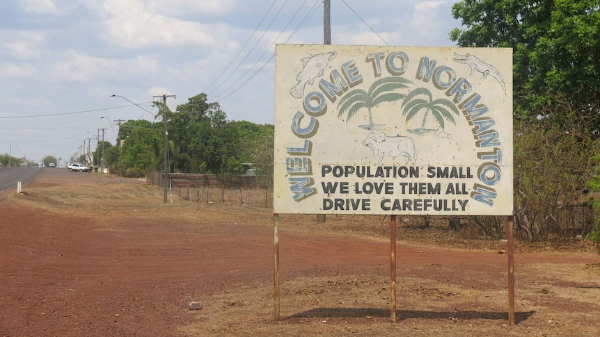 Normanton welcome sign in Qld's western Cape York during the drought in November, 2013