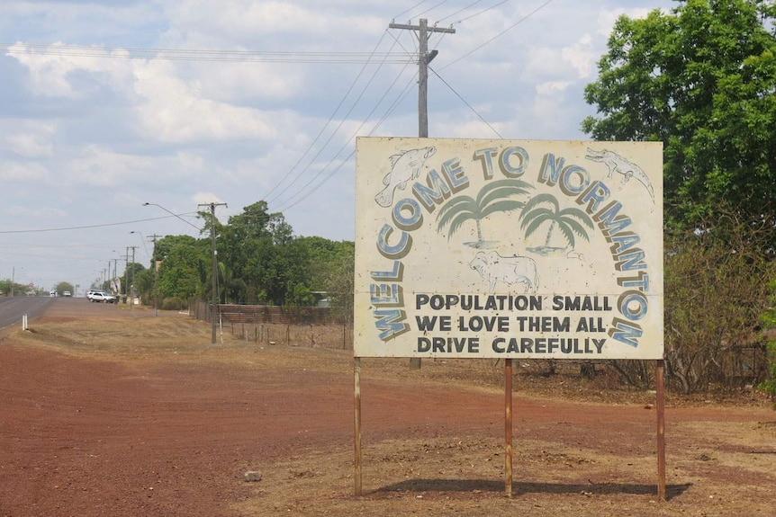Normanton welcome sign in Qld's western Cape York during the drought in November, 2013