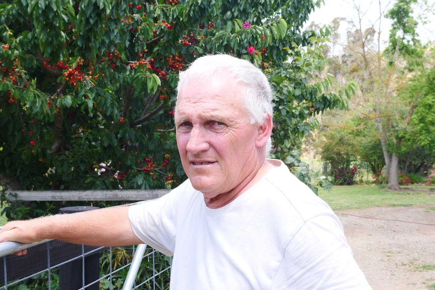 An older man with white-grey hair, looking concerned and staring into the camera.