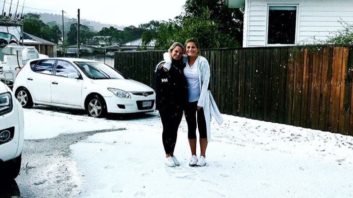 Hail on the ground at Orford, Tasmania, January 13, 2018.