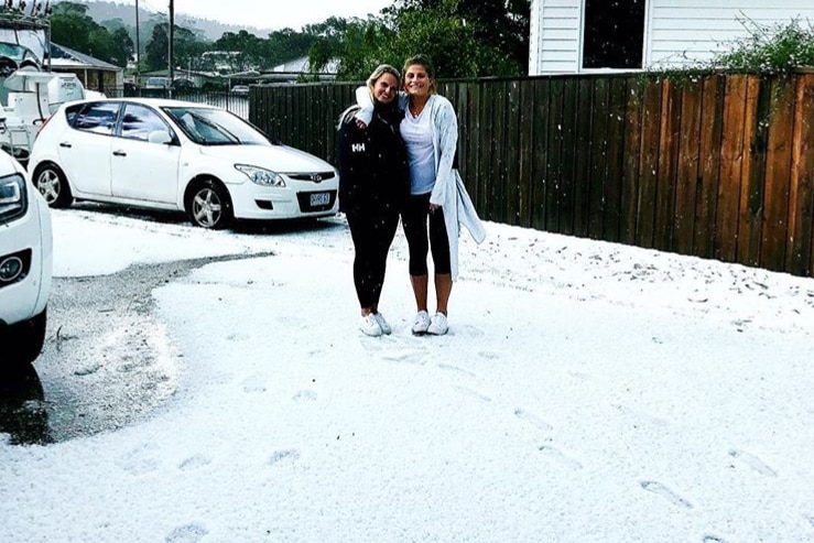 Hail on the ground at Orford, Tasmania, January 13, 2018.