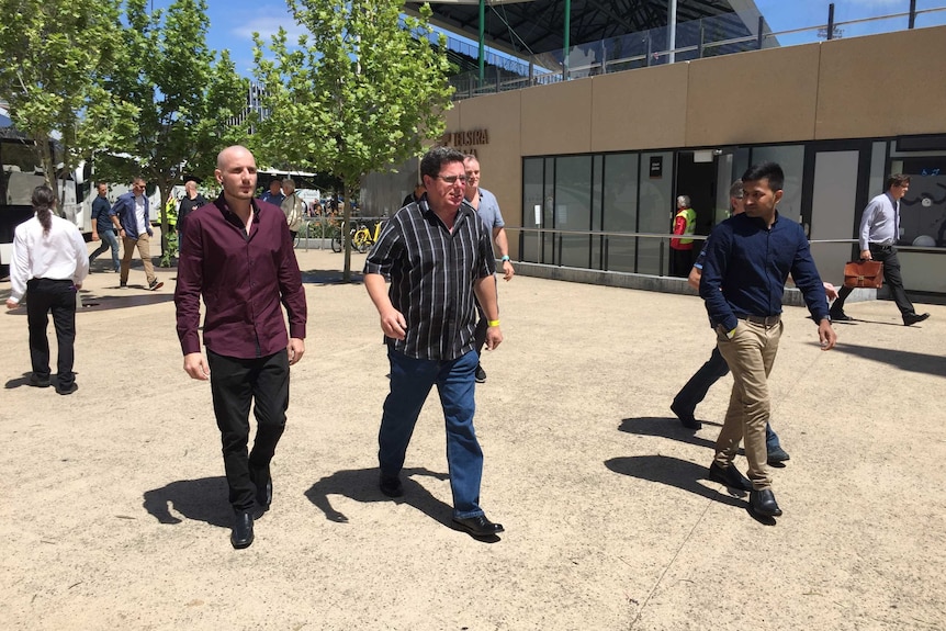 Holden workers outside Adelaide Oval.