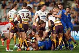 Heated moment ... The Eels and Broncos clash during the NRL season opener