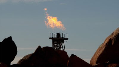 A gas flare at Woodside's North West Shelf Venture in Western Australia, photographed in 2008.