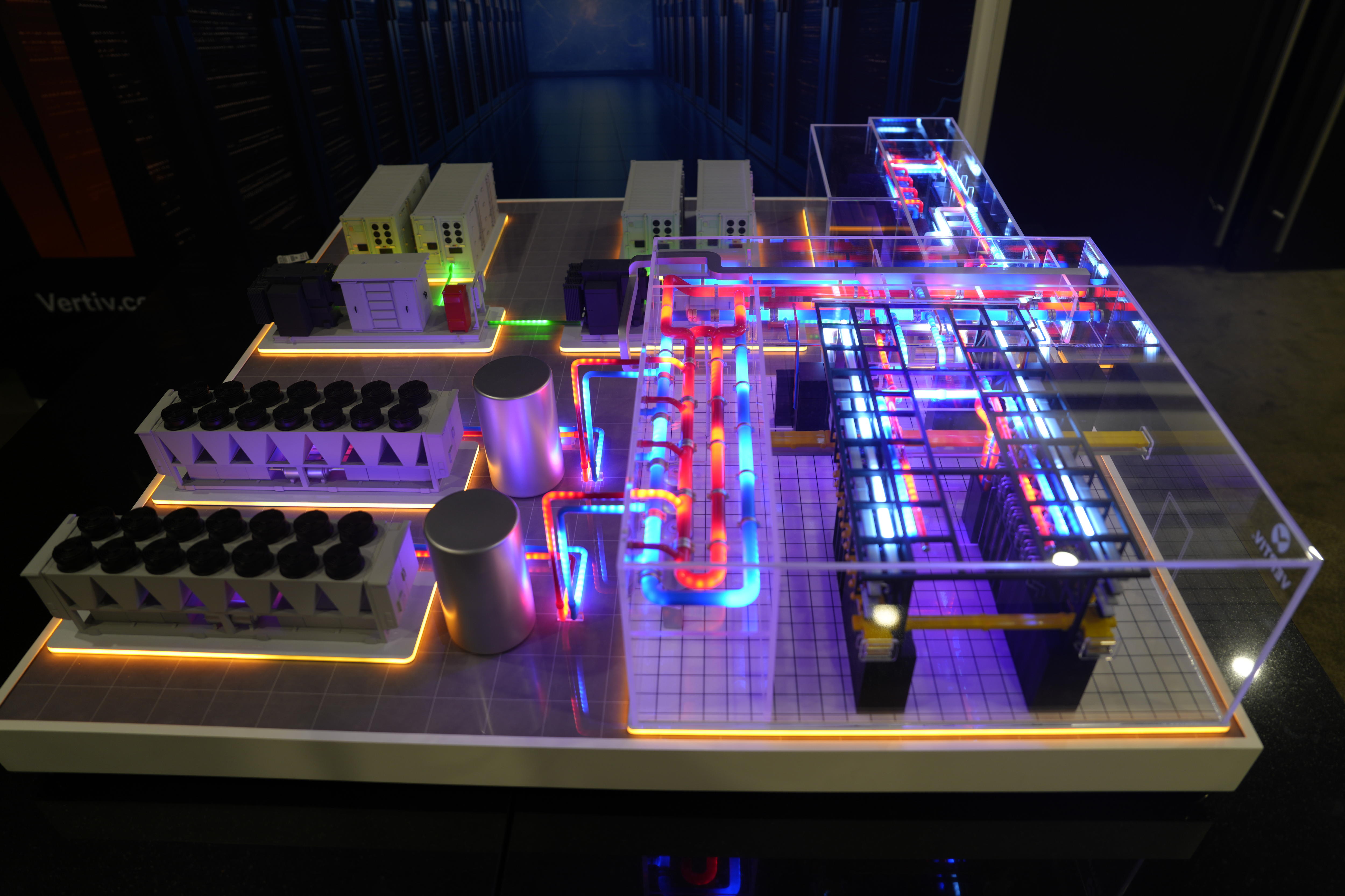 A brightly coloured model of a data centre.