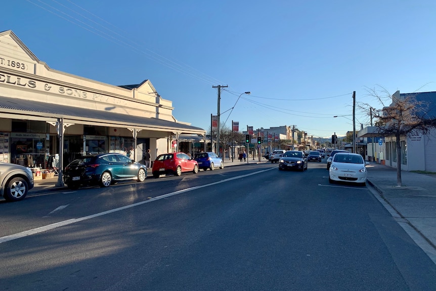 The main street of a town in Tasmania's north-west.