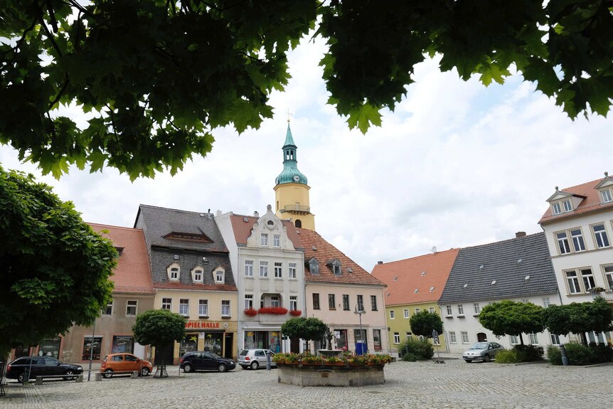 The market place of a small German village, which was home to Linda W.