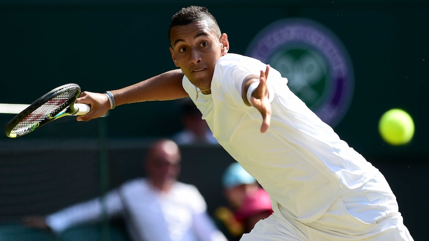 Kyrgios readies a forehand against Nadal