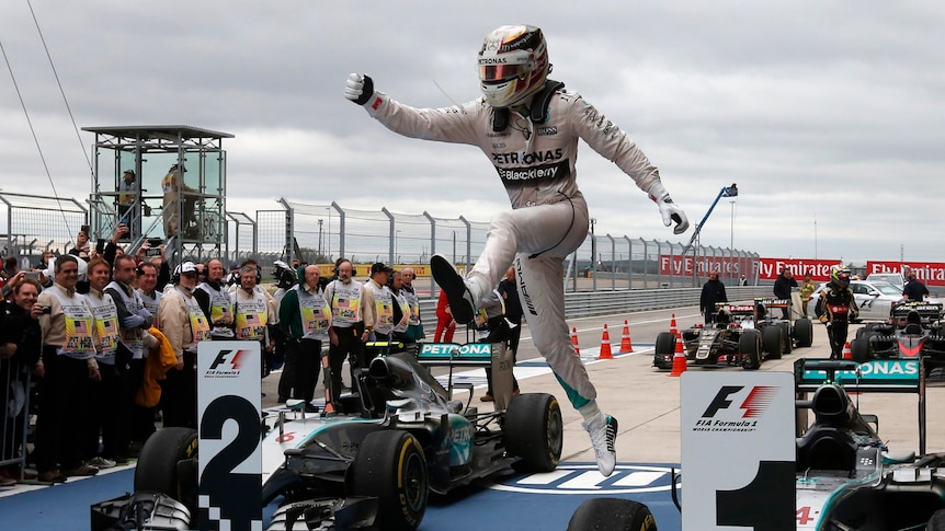 Lewis Hamilton celebrates win at US Grand Prix