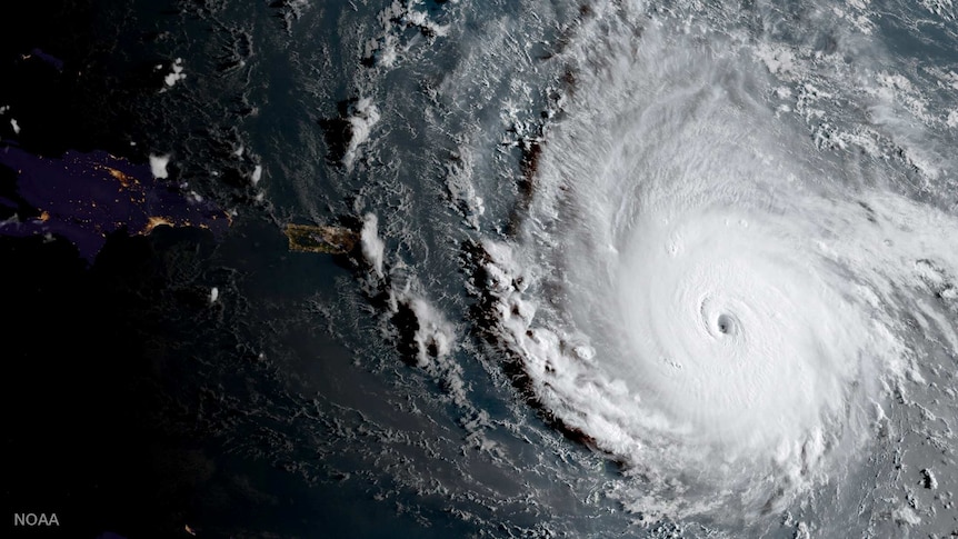 A satellite image of a hurricane.