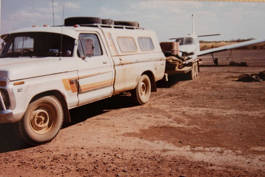 Bill Pople's ute towing a plane