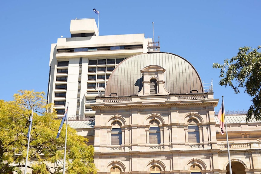 Queensland Parliament House with Parliamentary Annexe building shown behind in Brisbane