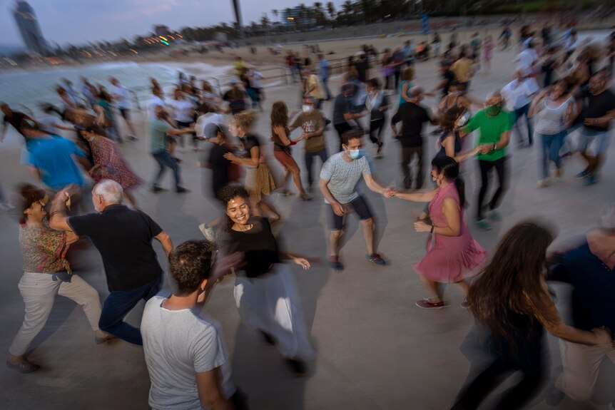 People dancing in Spain on October 3, 2021.