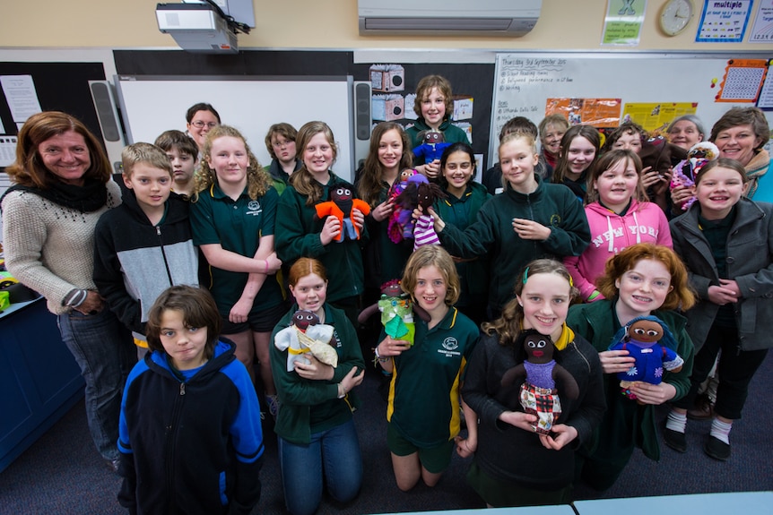 The grade six class at Cygnet Primary School made dolls to give to Robyn Hemmens to pass on to South African children.