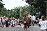 Keith Melville from the Townsville 27th Lighthorse Regiment led this morning's parade.