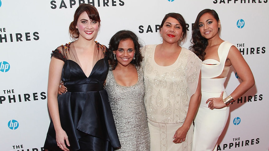 Shari Sebbens, Miranda Tapsell, Deborah Mailman, and Jessica Mauboy on the red carpet at a screening of the movie The Sapphires