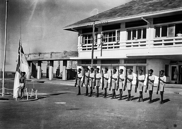 monochrome of aboriginal soldiers on parade.