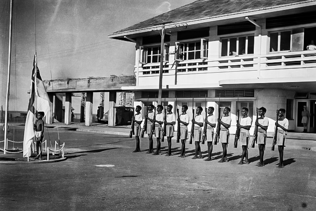 monochrome of aboriginal soldiers on parade.