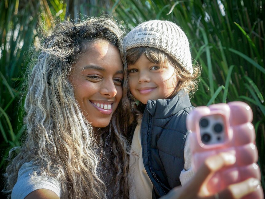 Nina taking a selfie with her son Jerome.