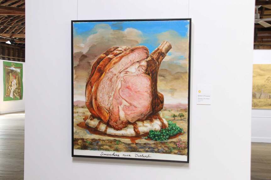 A painting of a cut of meat on a plate
