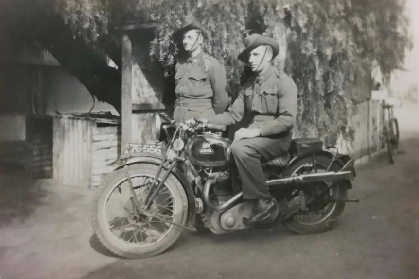 Murray Willing rides a motorcycle with his friend Frank Carty beside him at his home at Price, on Yorke Peninsula.