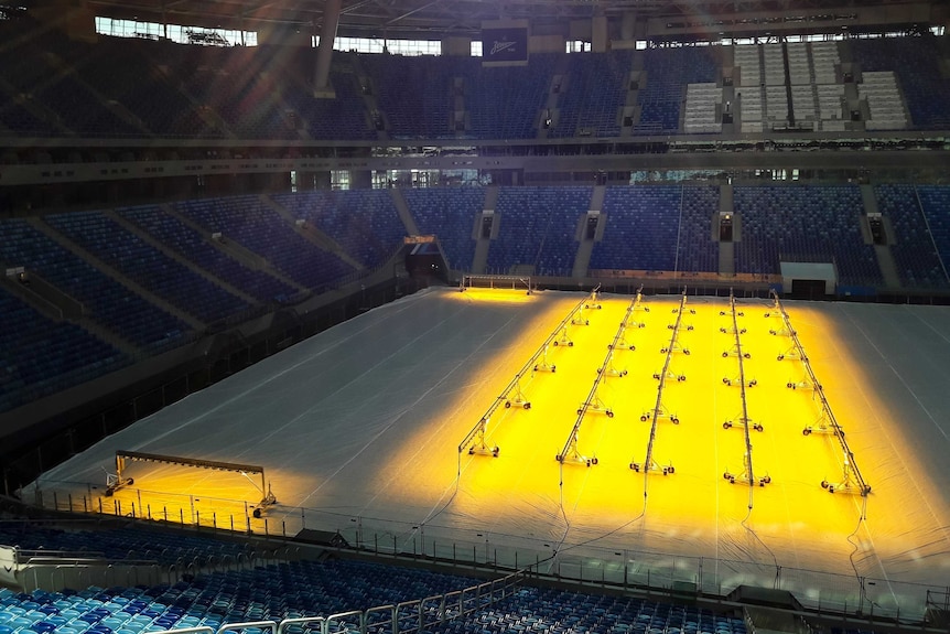 The Kretovsky Stadium pitch under repair