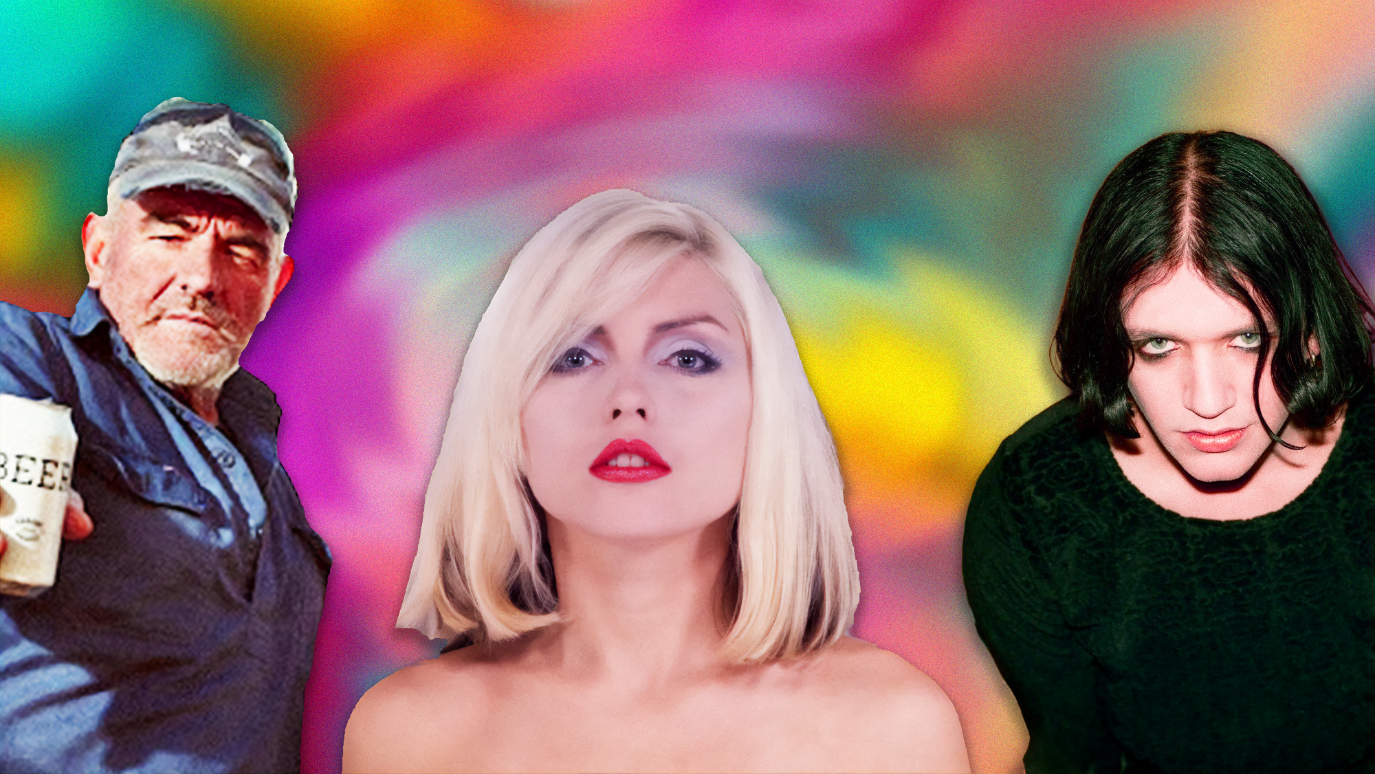 composite image of Ross Knight of Cosmic Psychos, Debbie Harry of Blondie, and Brian Molko of Placebo 