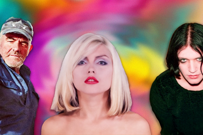 composite image of Ross Knight of Cosmic Psychos, Debbie Harry of Blondie, and Brian Molko of Placebo 