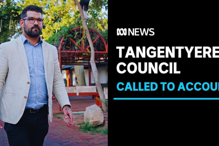 Tangentyere council. Called to account. Alice Springs Mayor Matt Paterson walking. Wearing 
