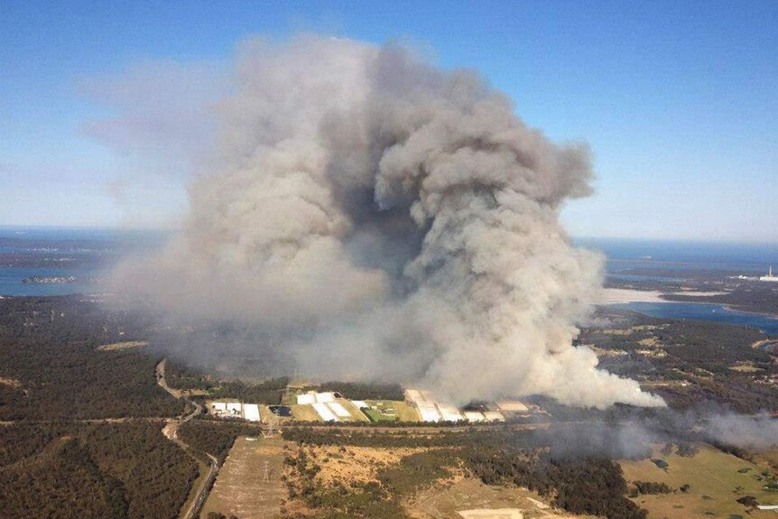 Aerial photo of a bushfire in Wyee on the central coast of NSW on October 5, 2012.