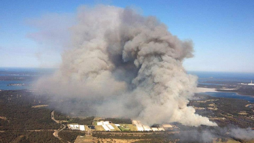 Aerial photo of a bushfire in Wyee on the central coast of NSW on October 5, 2012.