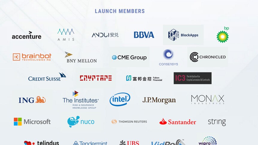 Companies that are part of the Enterprise Ethereum Alliance.