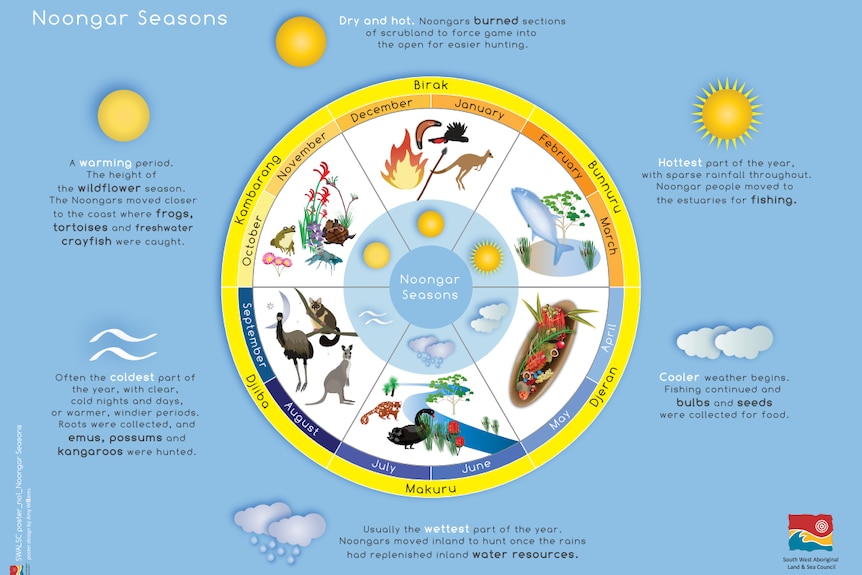 A pie chart of the six Noongar seasons