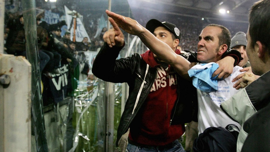 Moment of infamy ... Paolo di Canio directs a fascist salute towards fans during his Lazio days in 2005.