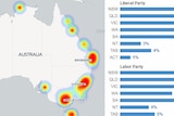 Heatmap shows where Liberal Party leaders have been during the election campaign, highlighting Sydney, Brisbane and Melbourne.