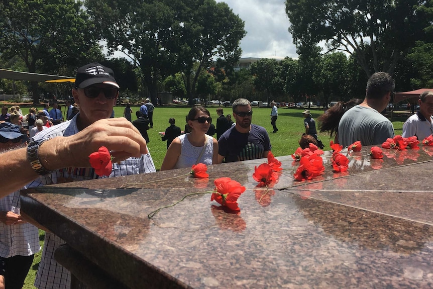 Poppies laid at the Darwin cenotaph, 2016