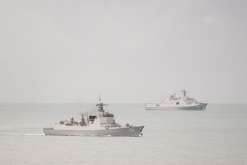 Two navy ships in the Torres Strait.