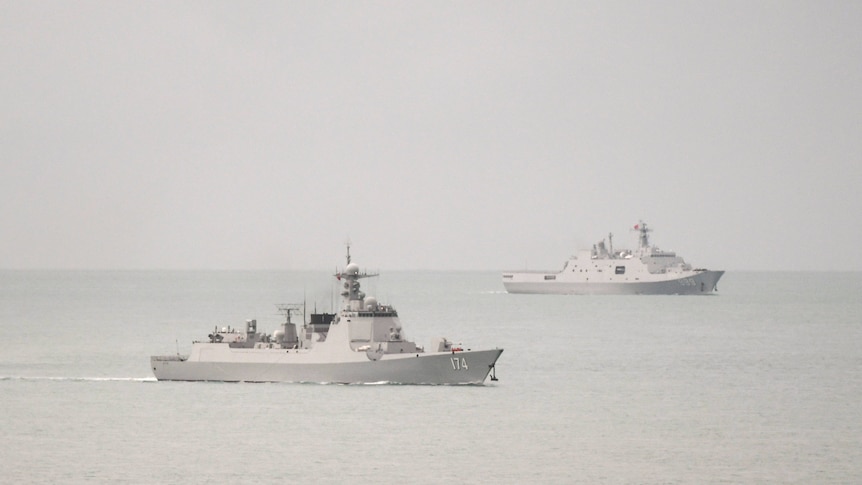 Two navy ships in the Torres Strait.