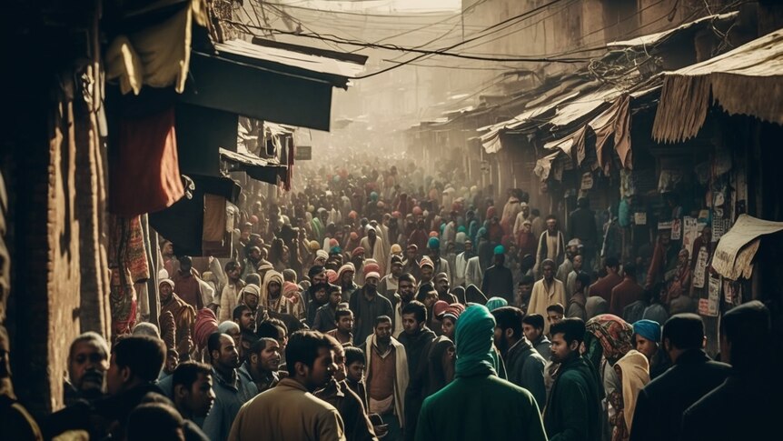 A crowded Indian street.