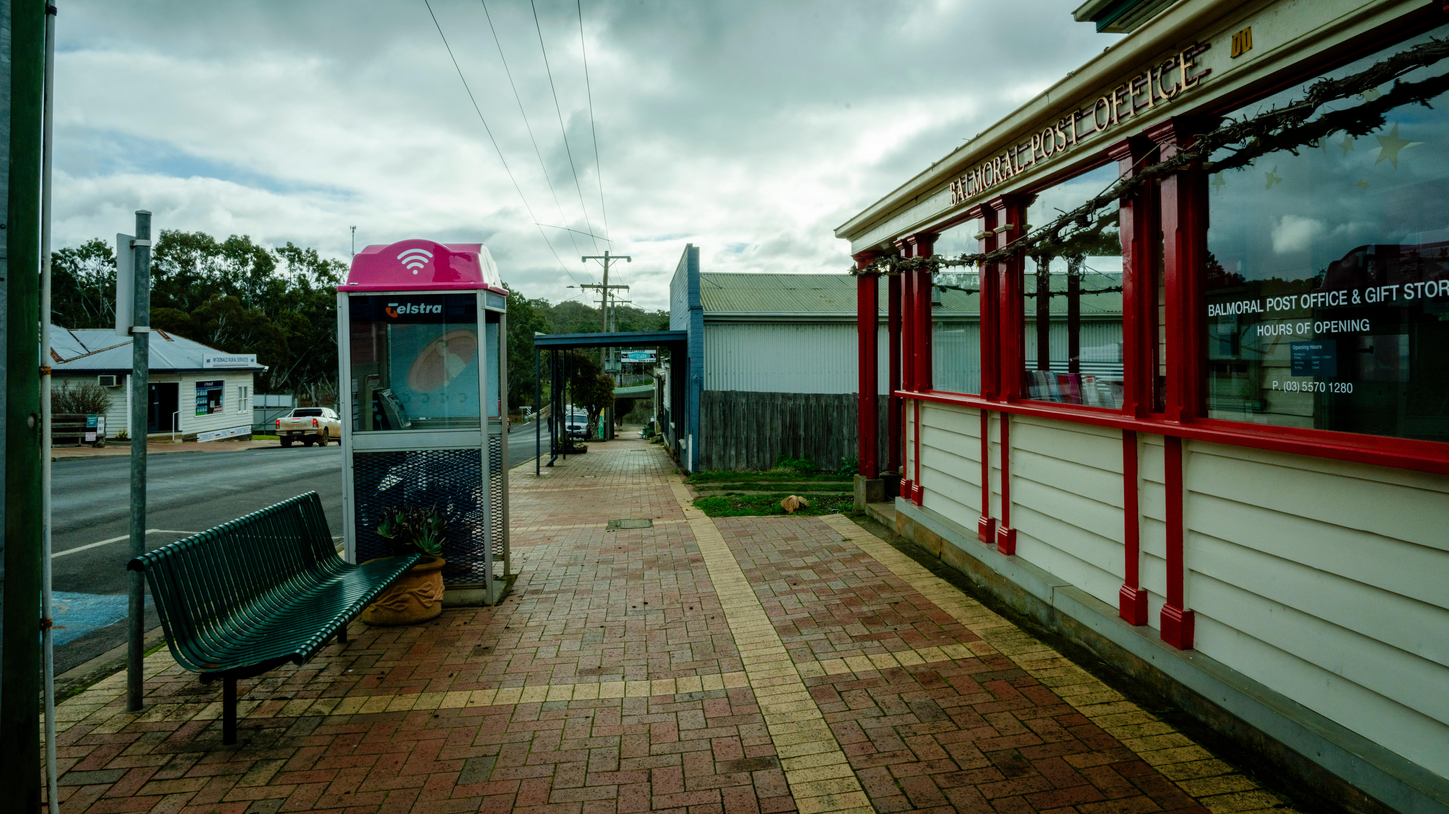 Balmoral post office and a telephone booth.