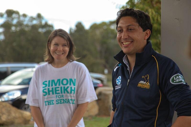 Simon Sheikh campaigns with his wife Anna Rose.