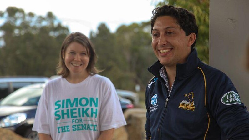 Simon Sheikh campaigns with his wife Anna Rose.