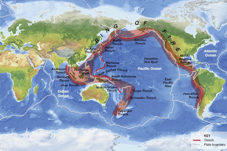 A geographic map of the ring of fire.