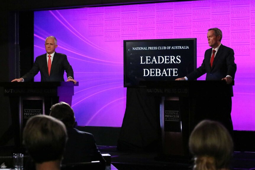 Turnbull and Shorten during leaders debate
