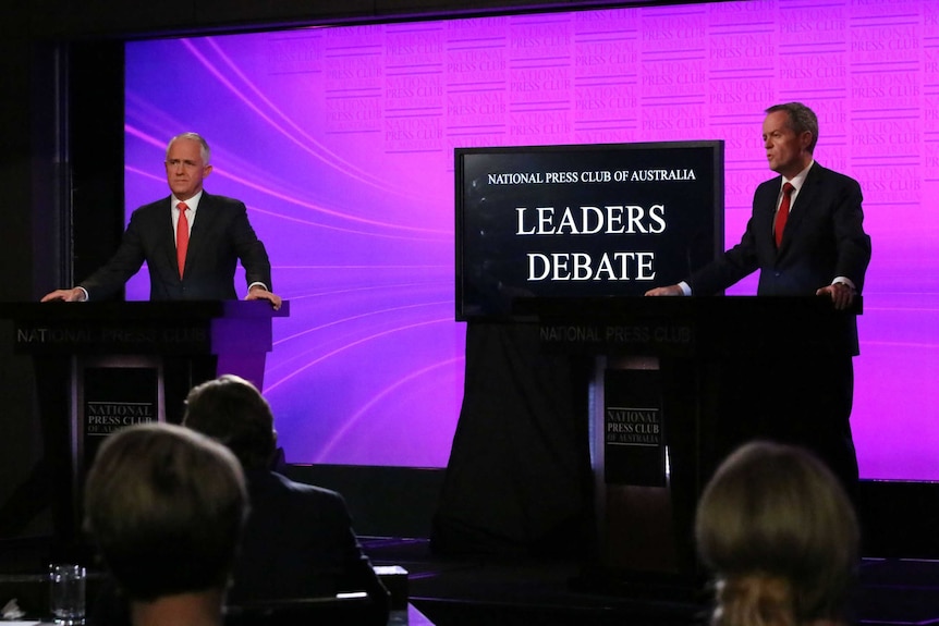Turnbull and Shorten during leaders debate
